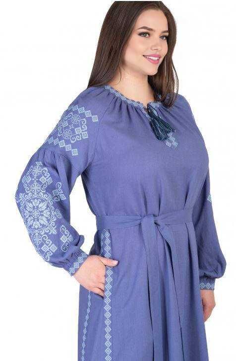 Вишукана блакитна лляна сукня вишиванка, Р-ри: S, M, L, XL, 2XL, 3XL