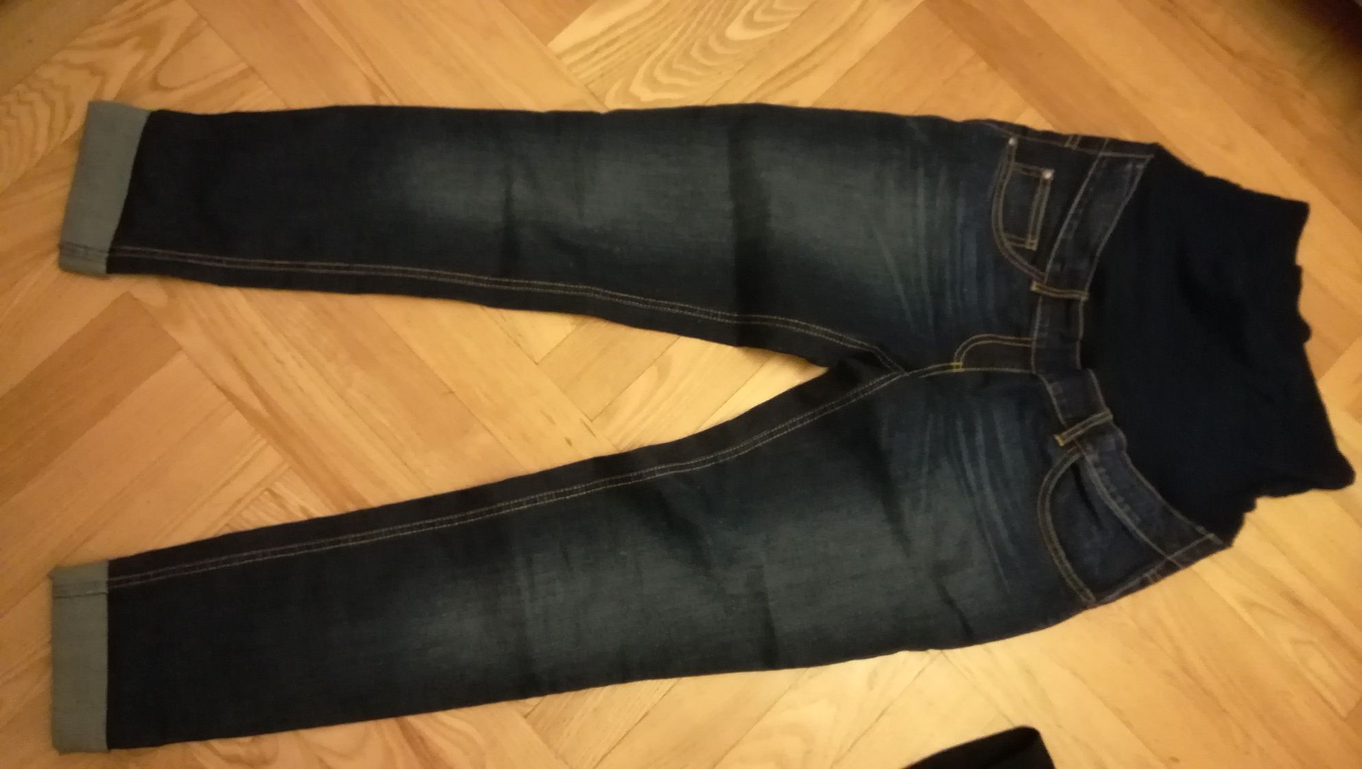 Spodnie ciążowe kolor jeans indygo M 38 długie nogawki! Wysoki wzrost