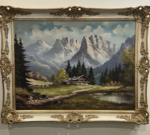 Картина старинная  «Альпийский пейзаж «.Холст.Масло.
