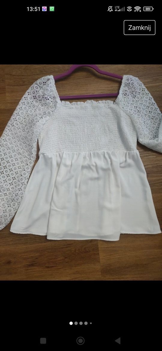 Ciążowa bluzka biała koronka koronkowa XL