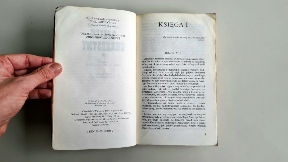 "Ojciec Chrzestny" Mario Puzo klasyka gatunku 1986 Wydanie III