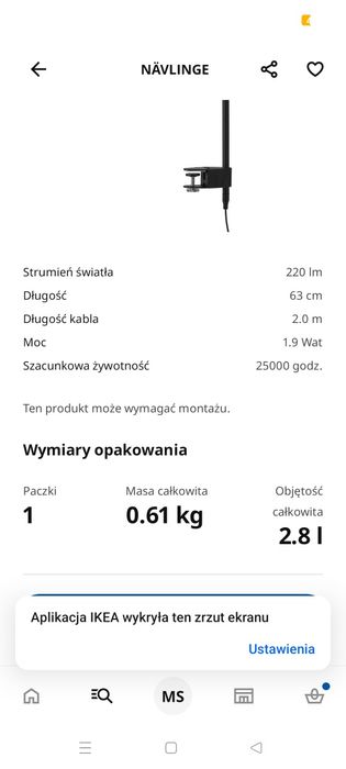 Lampka reflektor IKEA Navlinge z klamrą czarny