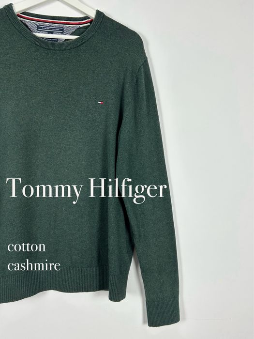 Tommy Hilfiger Sweter męski bawełna kaszmir butelkowa zieleń M