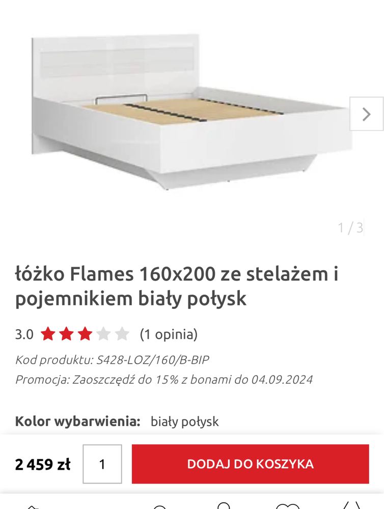 Łóżko białe z pojemnikiem Flames