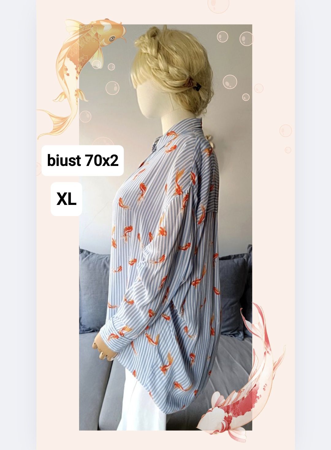 Zara Woman koszula długa damska L XL biust 70x2 oversize paski rybki