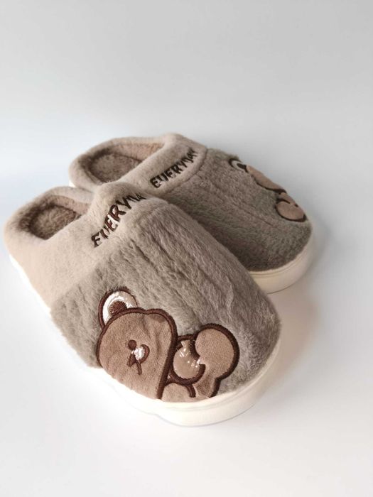 Nowe kapcie ocieplane ciepłe na zimę męskie brązowe Miś 44-45