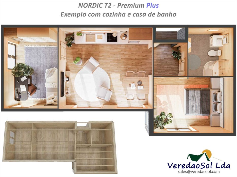 Casa Madeira NORDIC T2 50m² 214mm Segunda parede e isolamento telhado