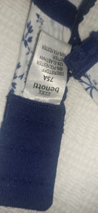 Stanik 75A biały z granatowymi zdobieniami