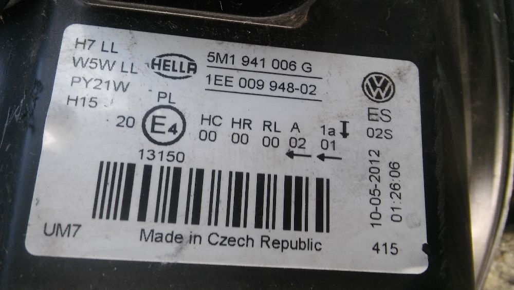 VW Golf 6,VI Plus,od 08 r.lampa,lampy przód,Lewa,Prawa,Hella,Europa,or