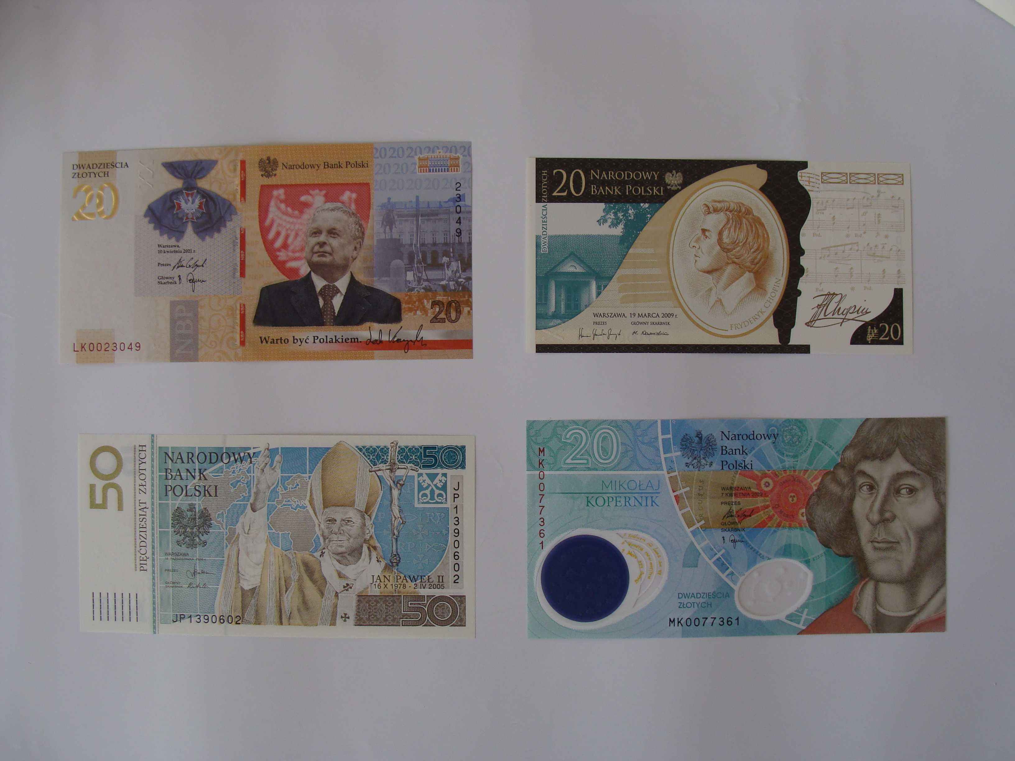 Banknoty kolekcjonerskie NBP: Kaczyński Chopin Kopernik Jan Paweł II