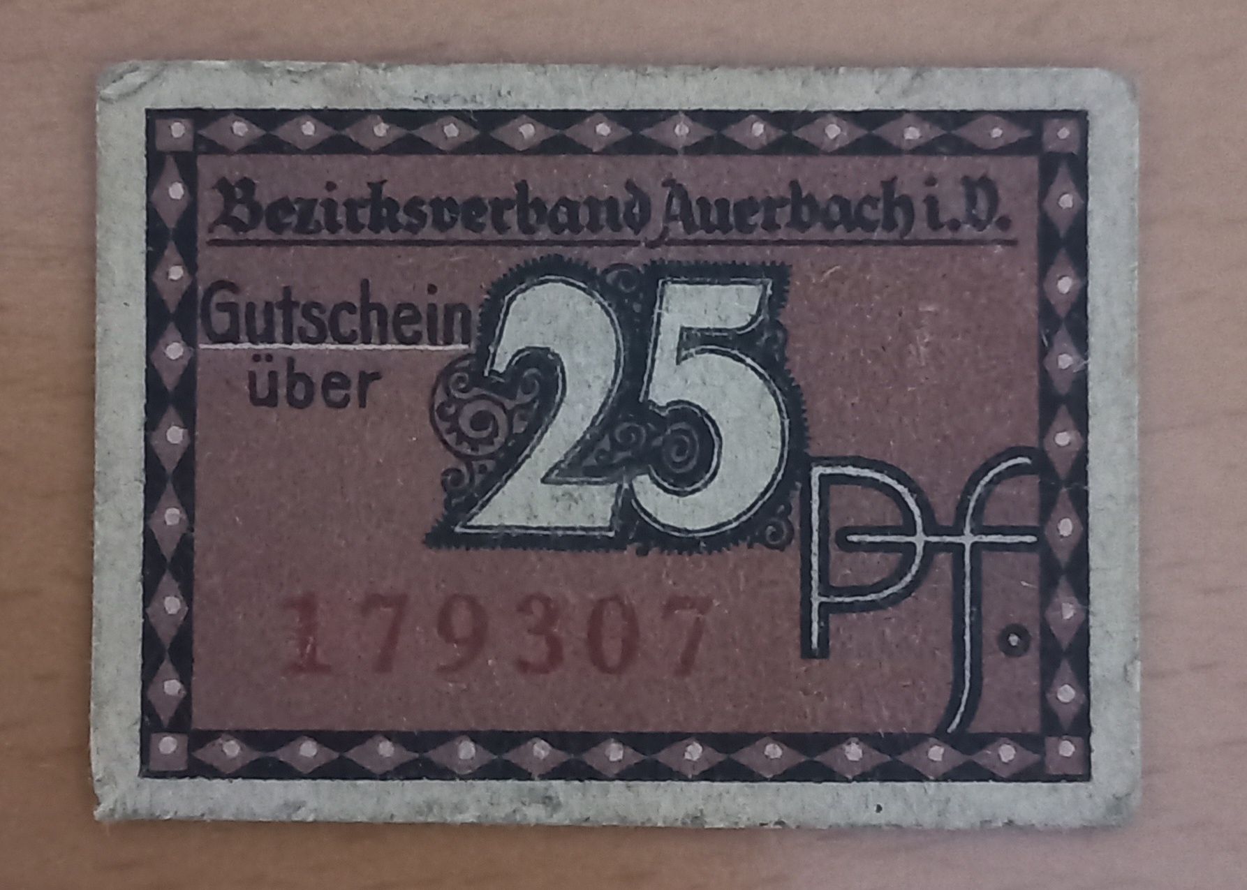 25 pfennig 1920 r. Niemcy Bezirk Auerbach notgeld