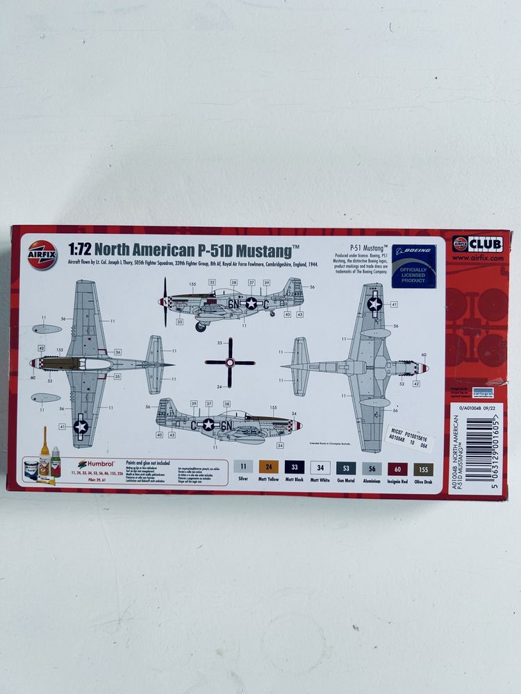 Samolot North American P-51D Mustang model do sklejania Airfix 01004B