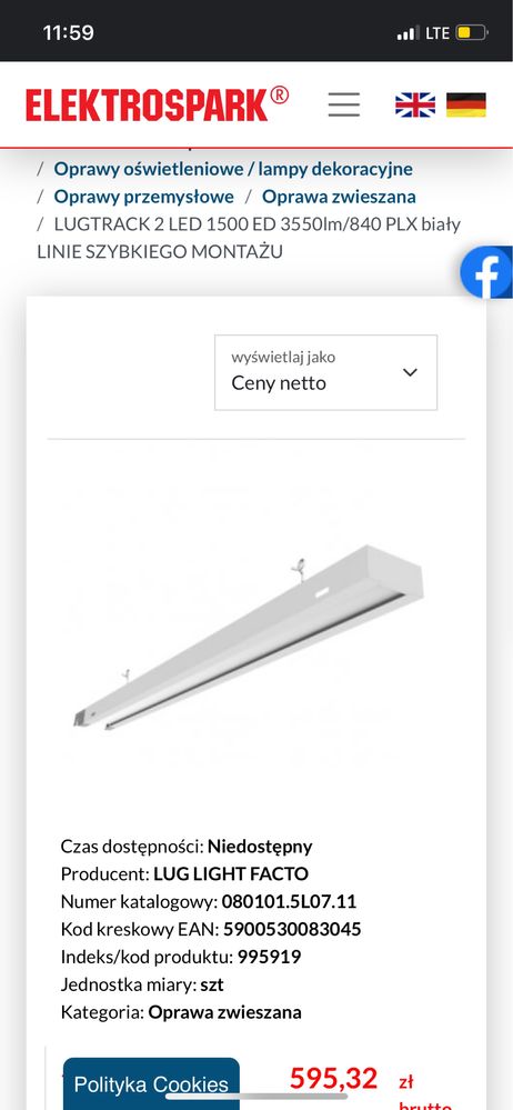 LUGTRACK 2 LED 1500 ED 3550lm/840 PLX biały