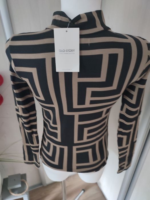 Bluzka damska , wzór labirynt, czarny z karmelowym , roz xs , nowa ,