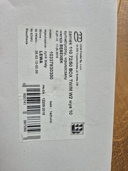 Zamek wpuszczany Metalplast Częstochowa 72/50 na wkładkę 110 lewy