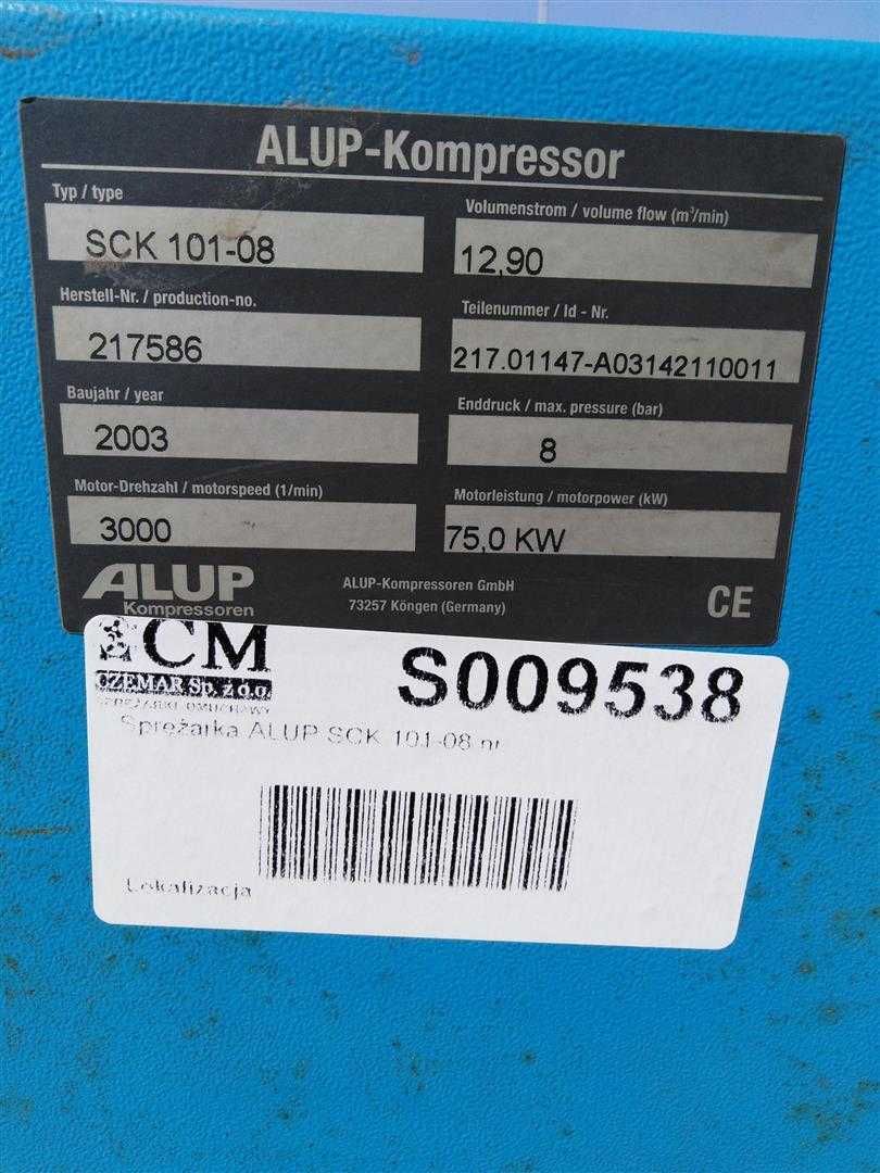 SPRAWNA!!! Sprężarka śrubowa Alup SCK 101-08, 75kW 12,9m3/min, S009538