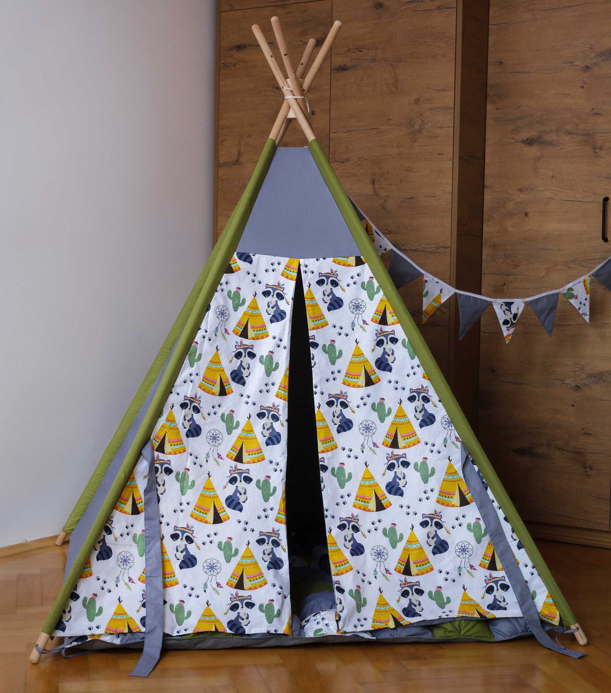 Namiot Tipi Szary Szop Wigwam dla dzieci z matą bonbon