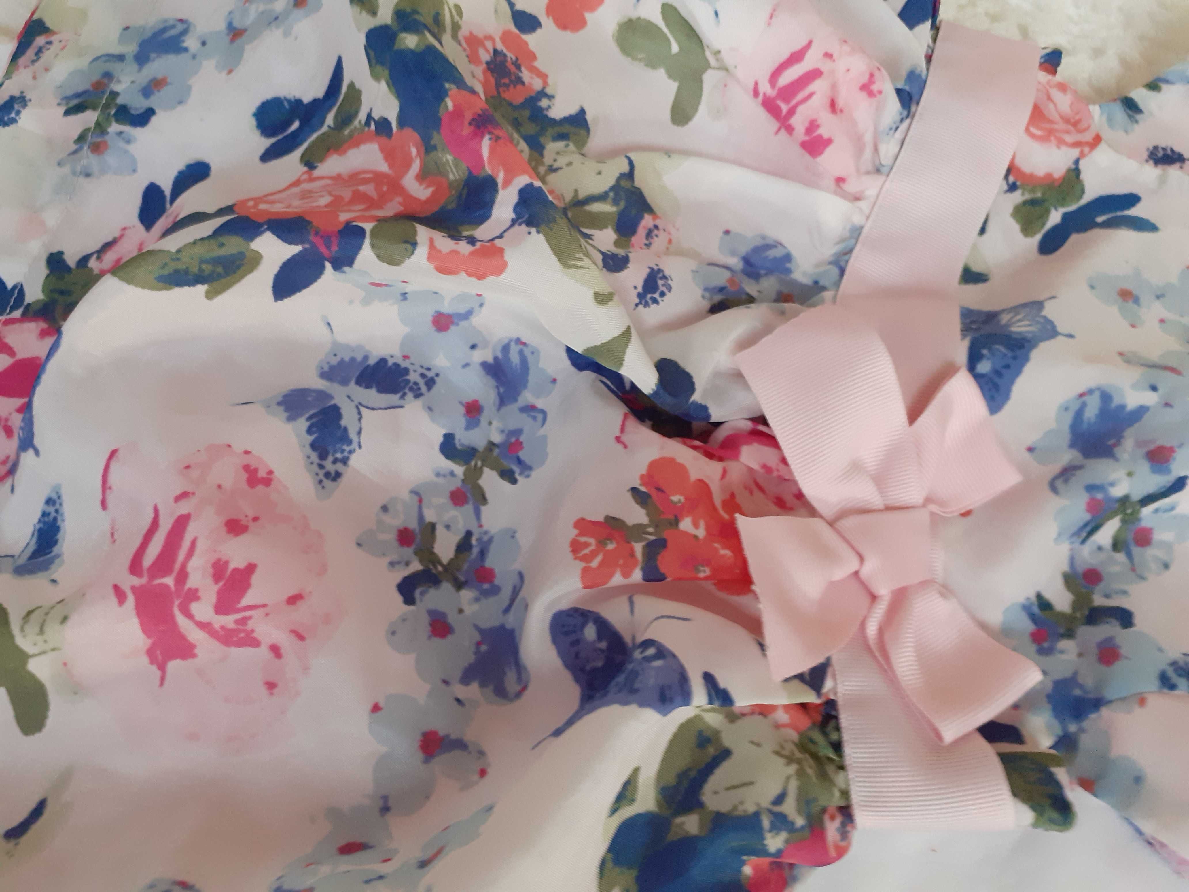 Sukienka dla dziewczynki w kwiaty motyle róże elegancka 3-6 msc, 68