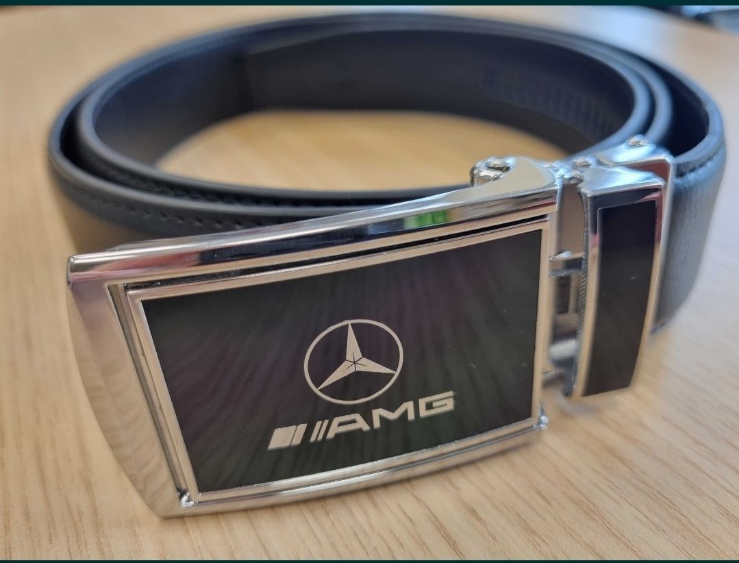 Skorzany czarny pasek Mercedesa AMG  z automatyczną klamrą
