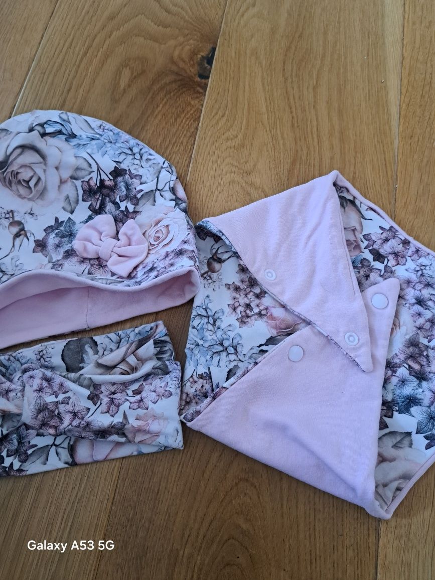 Komplet opaska czapka chusta zapinana 3 - 5 lat handmade