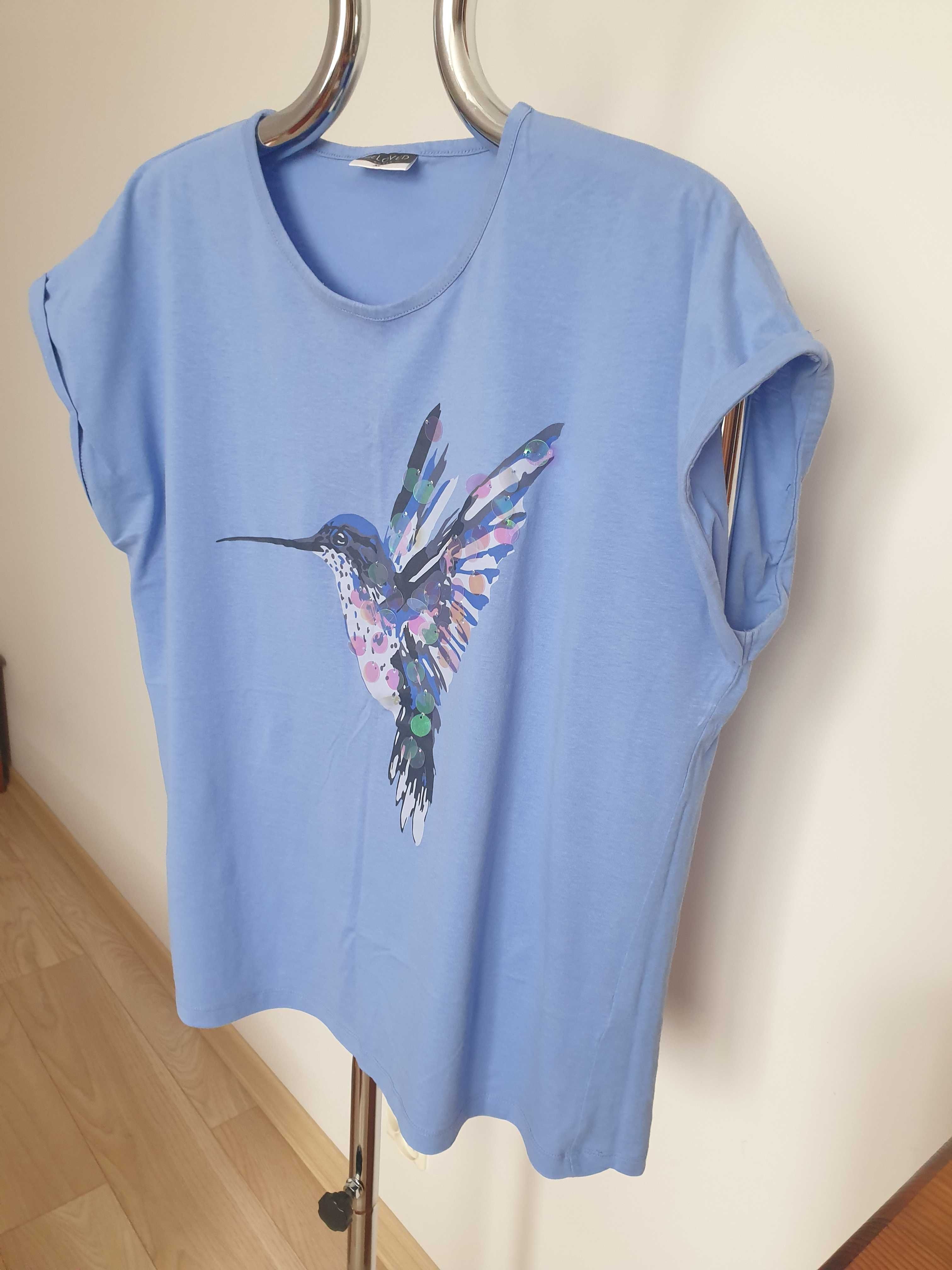 Bluzka niebieska kimonko z ptakiem XL
