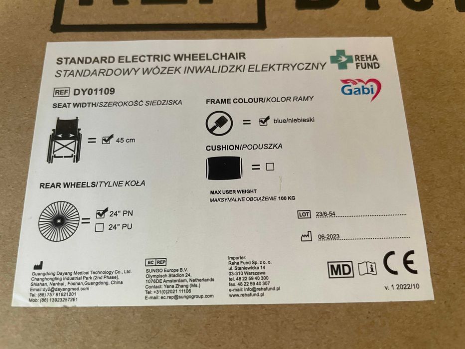 Wózek inwalidzki elektryczny standardowy DY01109
