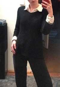 Czarny sweter mięsisty ażurowy - 100% akryl
