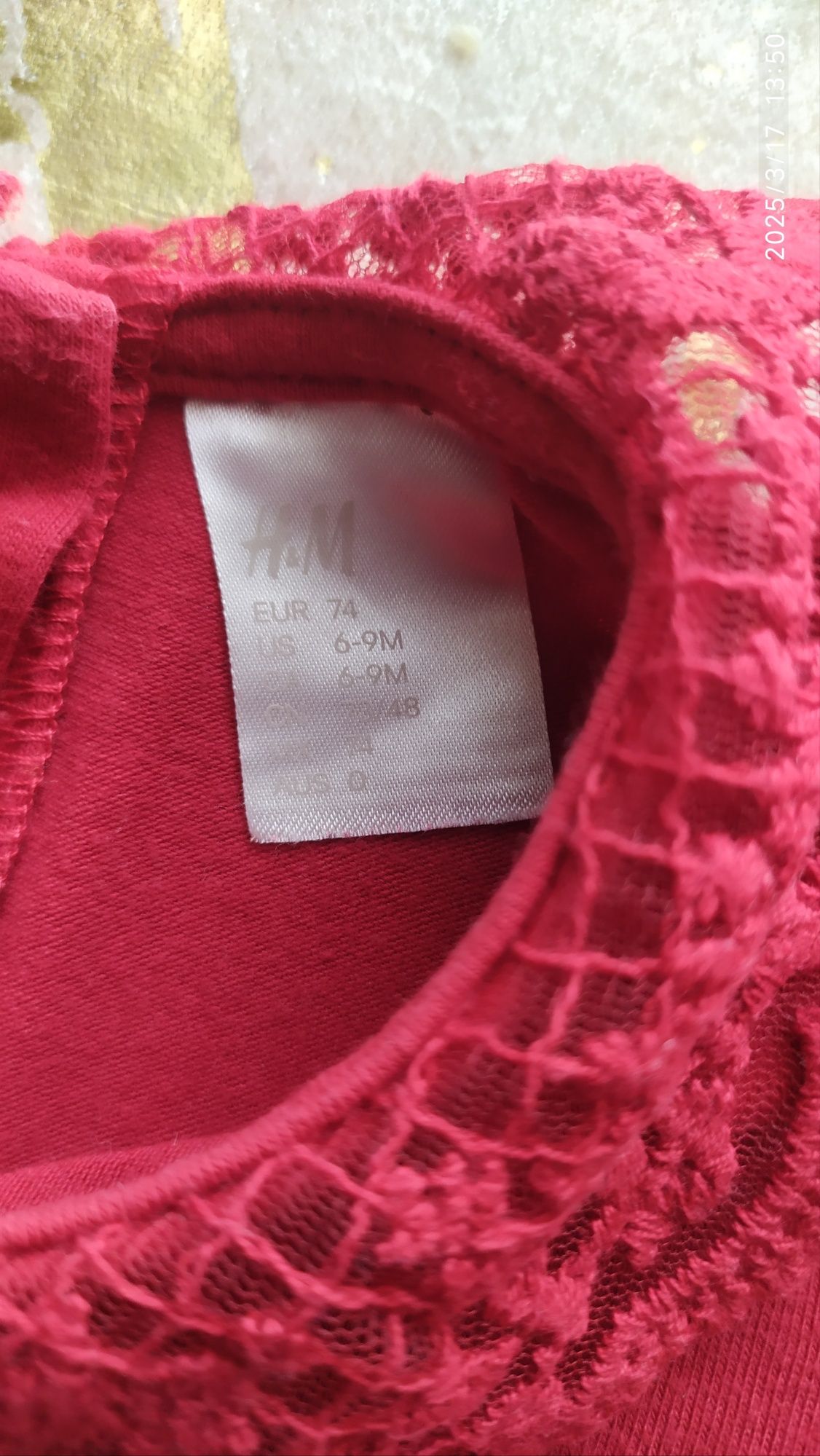FVzerwone body z kołnierzykiem dziewczynki z długim rękawem, r. 74,H&M