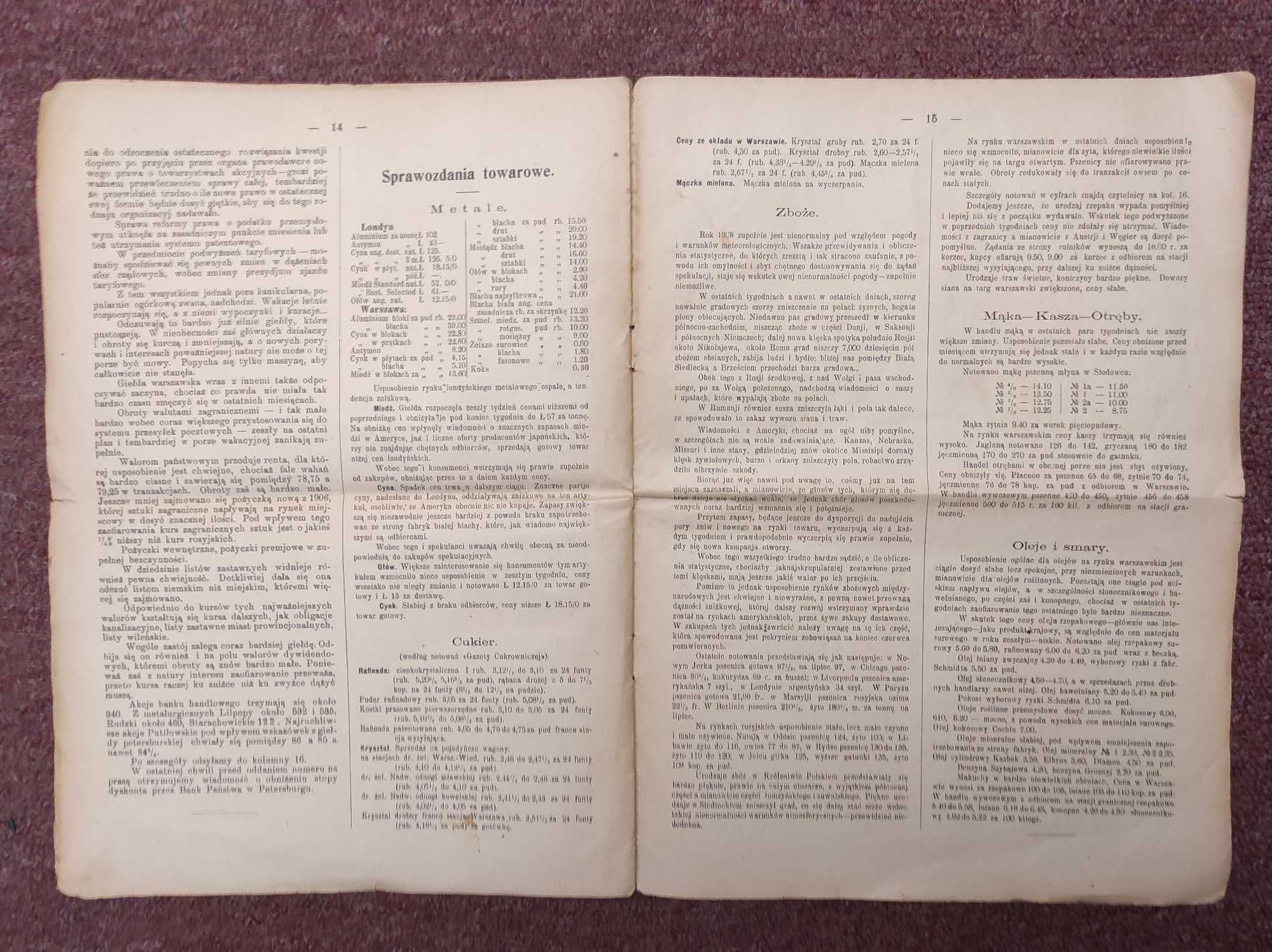 Gazeta Przemysłowo - Handlowa 1908 r. Organ Koła Przemysłowców