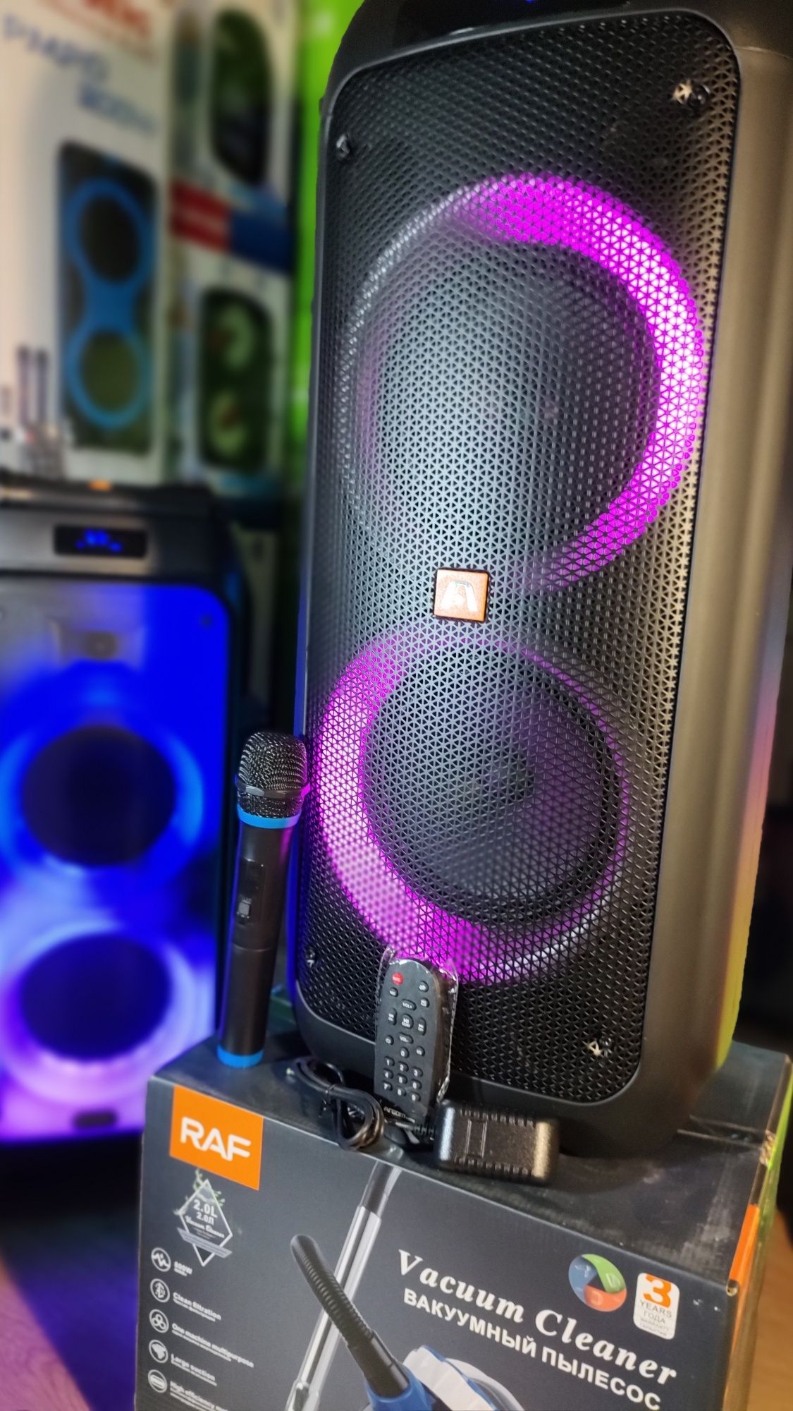 Блютуз акустика Караоке Temeisheng-208 USB/FM//микрофон/пульт ДУ/