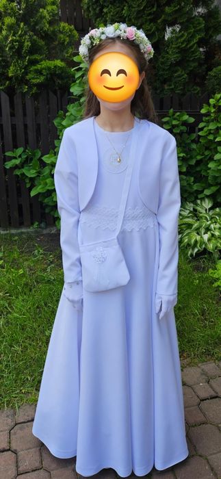 Sukienka komunijna, strój na przebranie, bolerko, wianek, buty, torebk