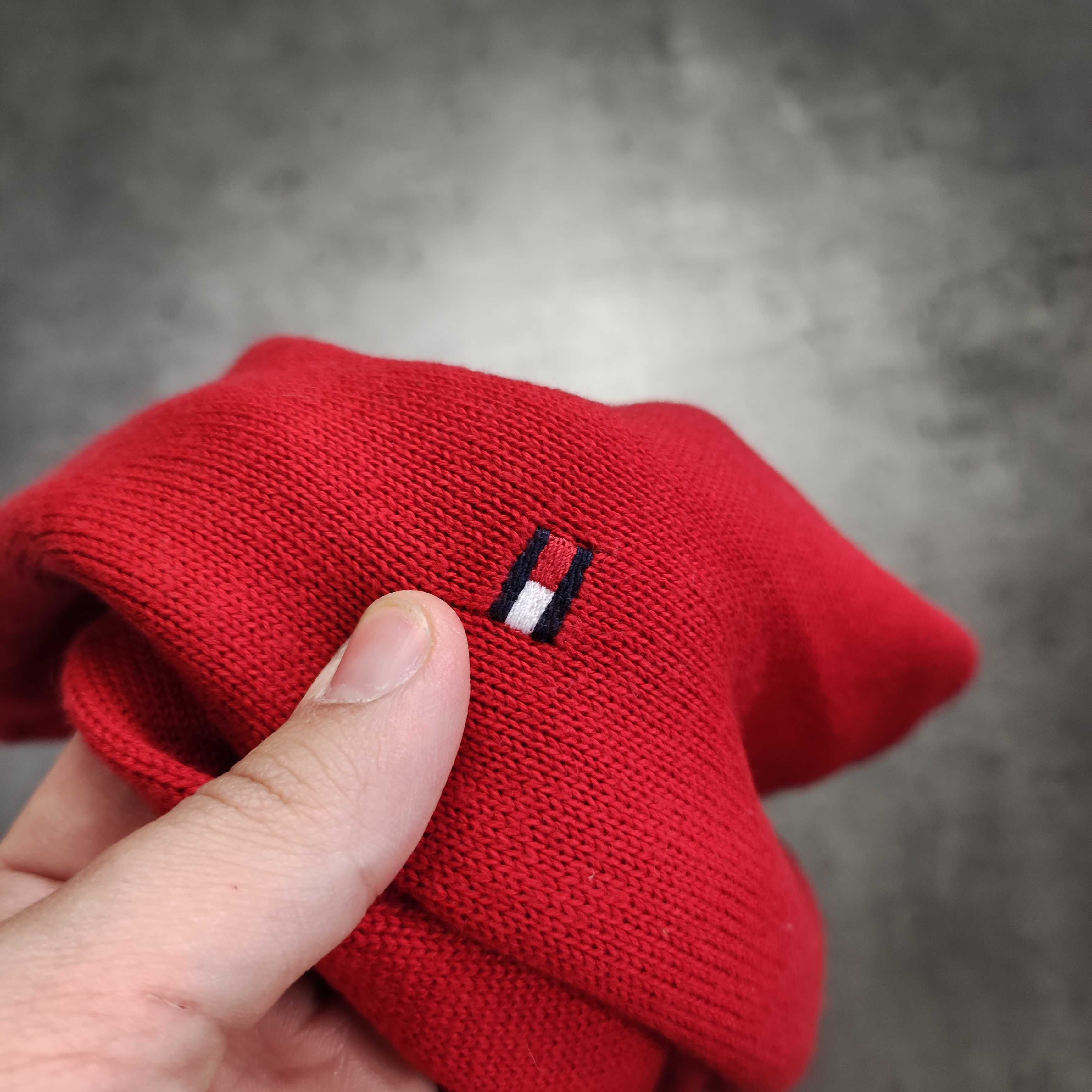 MĘSKI Elegancki Bawełniany Grubszy Sweter Czerwony Tommy Hilfiger Logo