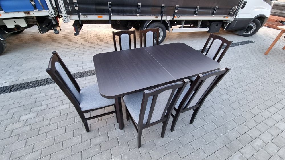 Nowe : Stół rozkładany + 6 krzeseł, wenge + szary, dostawa PL