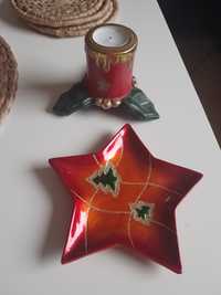 Dwa świąteczne bieżniki,świecznik,talerz,gwiazda,boże Narodzenie