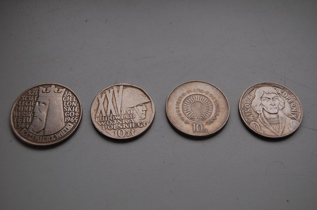 Cztery monety 10 zł. Roczniki 2 x 1969, 1968 i 1964.