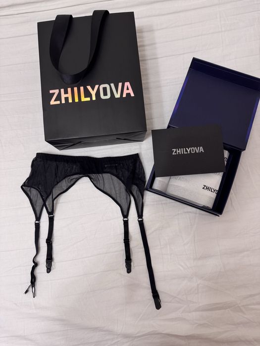 Zhilyova пояс для панчох чорний, black garter belt, xs