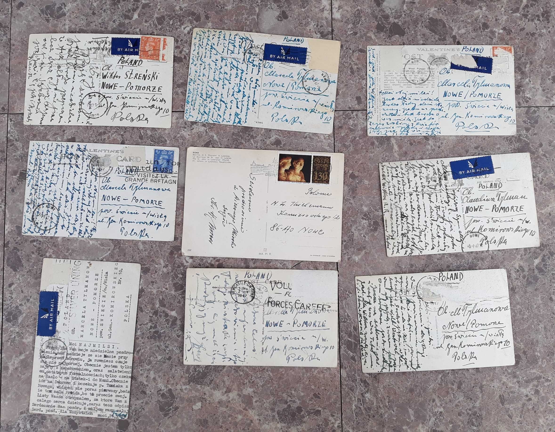 Stare pocztówki 1947r adresowane Nowe pomorskie