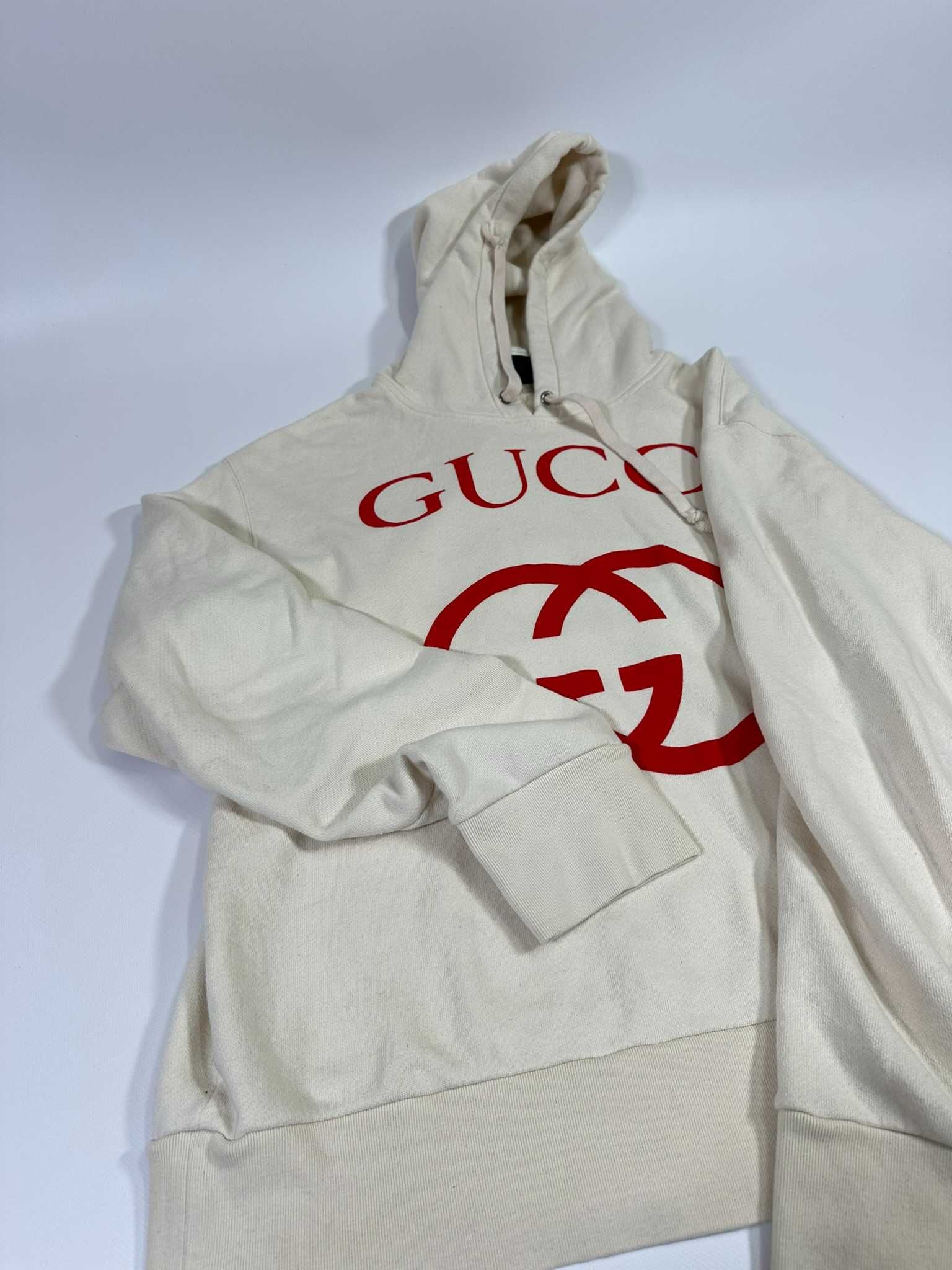 Oryginalna Bluza Gucci Hoodie Kremowa Interlocking G Logo