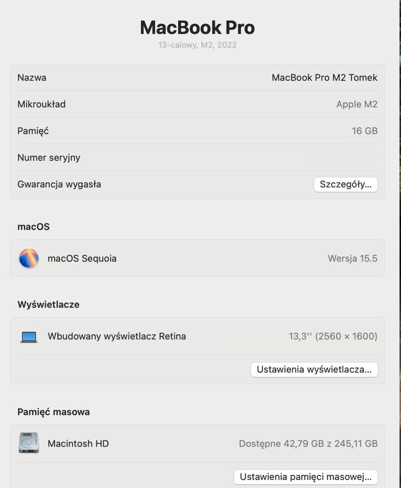 MacBook Pro 13” M2 (2022) 256GB