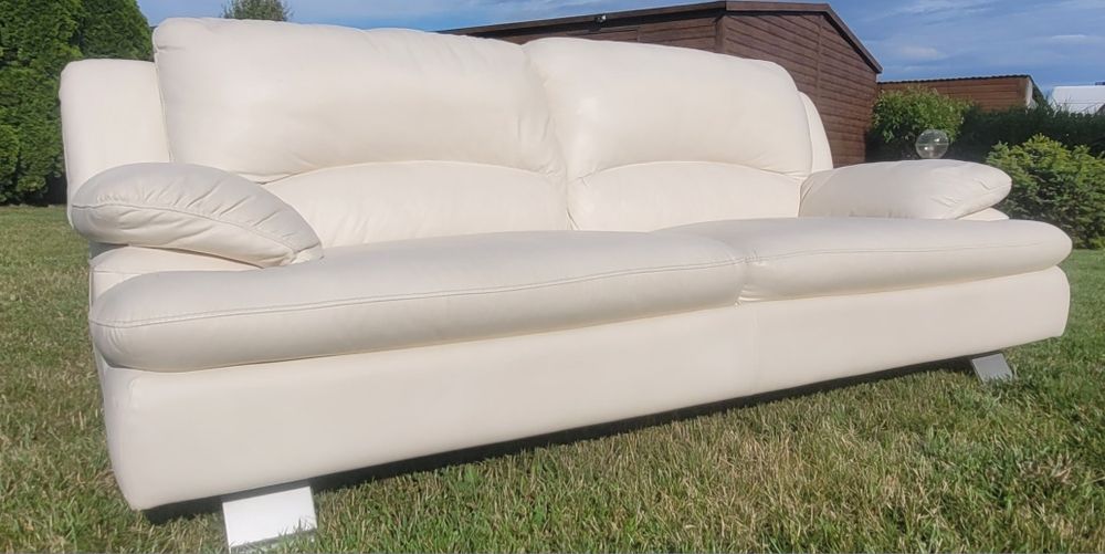 Sofa kanapa biała skóra włoska do salonu wypoczynek