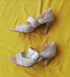 sandały buty damskie z paskiem bez palców ecru 36 obcas 7cm wkładka 24