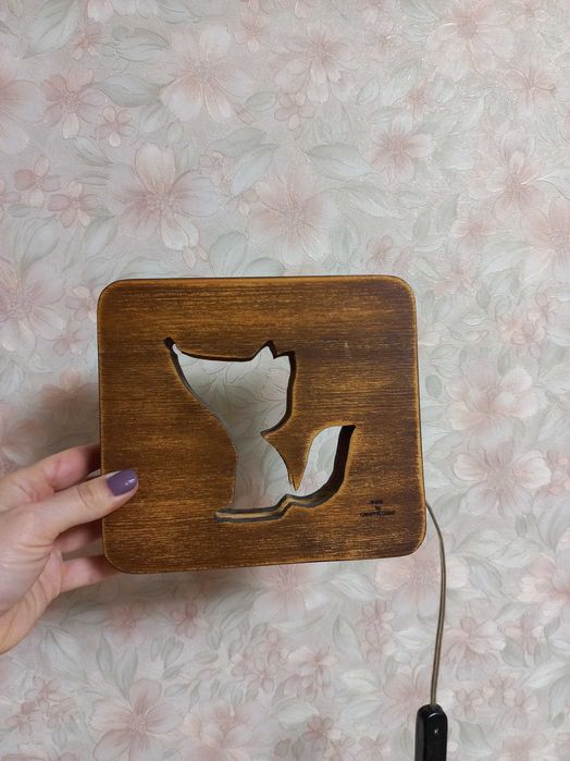 Нічник дерев'яний, ночник из дерева "happy little fox"