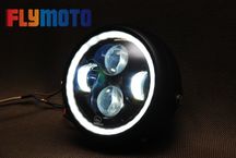 LED Фара на мотоцикл з ДХО лінзами, кастом чоппер мото фара линзованая