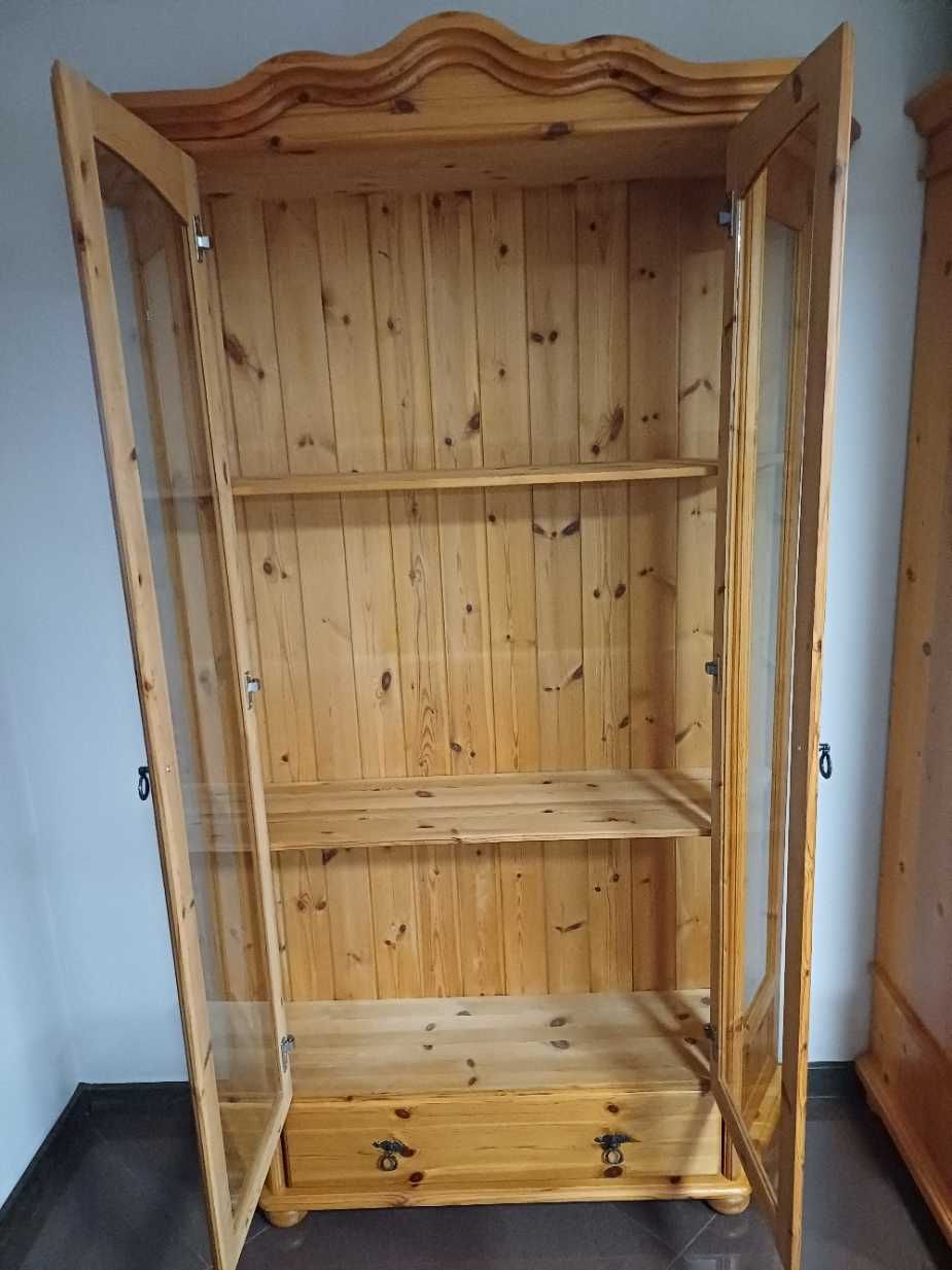 Drewniana witrynka, biblioteczka, sosnowa, przeszklona