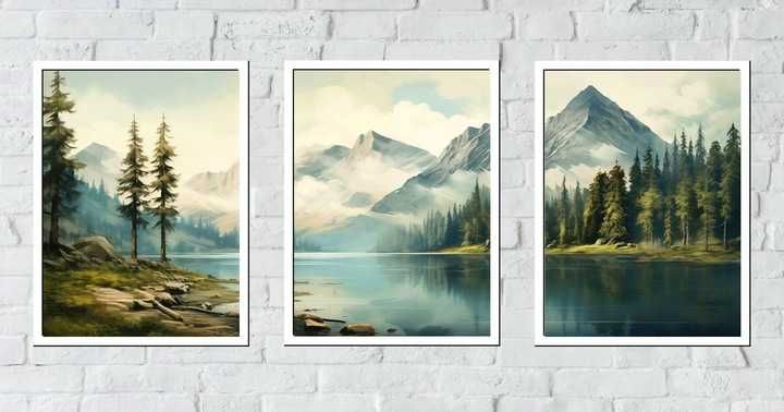 50x40 obrazy w ramie plakaty ramka GÓRY LAS JEZIORO NATURA BOHO