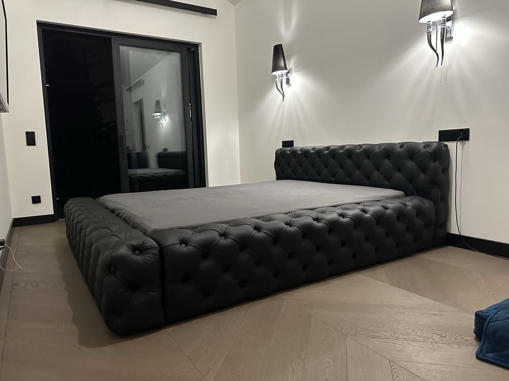 Chesterfield łóżko do sypialni skóra naturalna 160x200