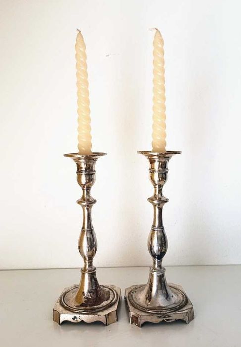 Par de candelabros antigos portugueses prata de lei punção Porto