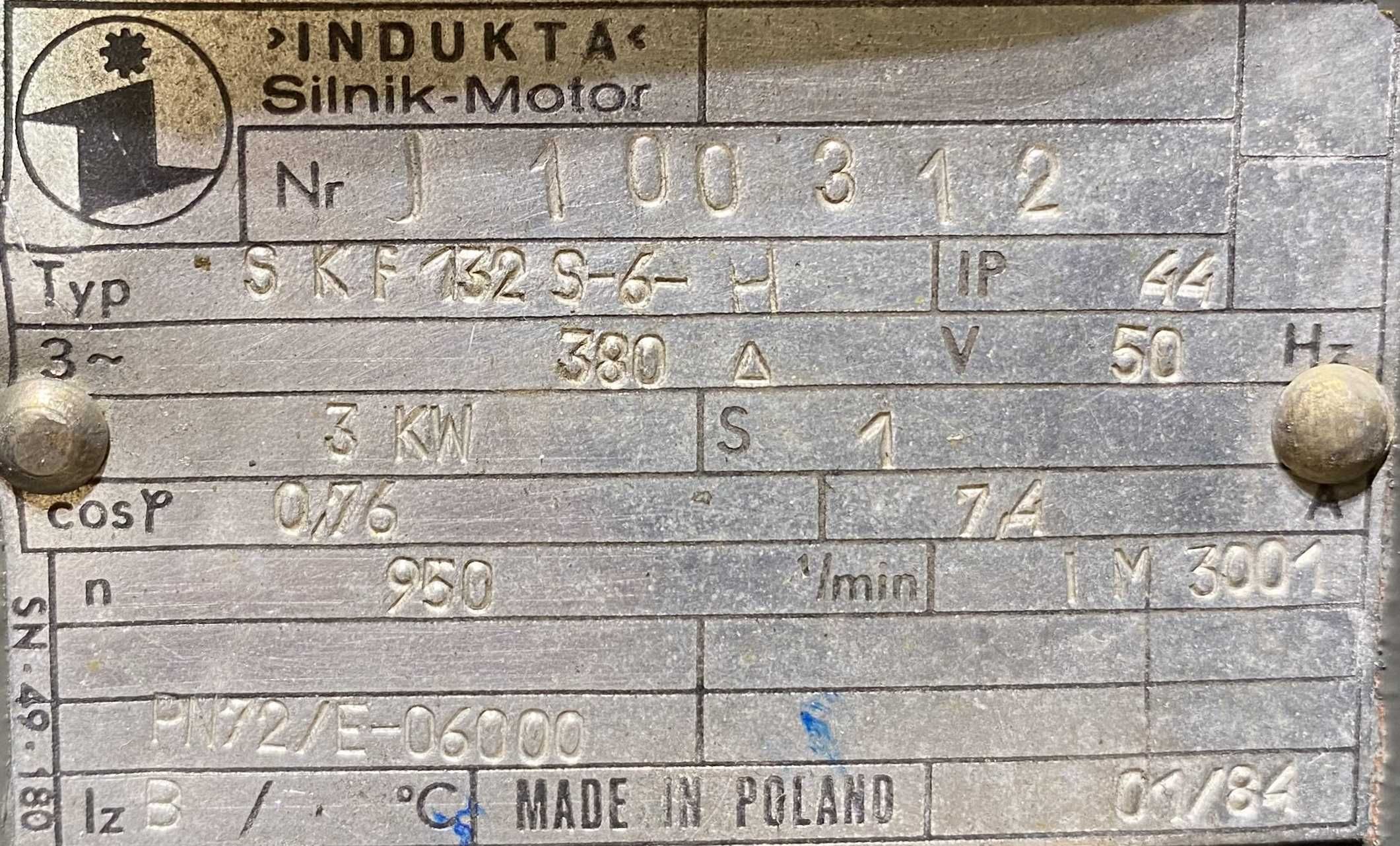 silnik elektryczny 3kW 950obr. 3fazowy HAMULEC INDUKTA