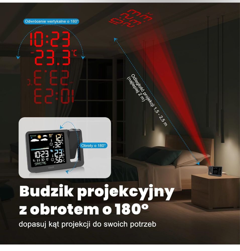 Uzoli EM3539A budzik z projektorem, cyfrowy budzik z projektorem