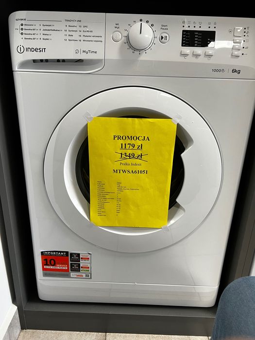 Pralka Indesit 6kg 1000 obr. Nowa Gwarancja Promocja